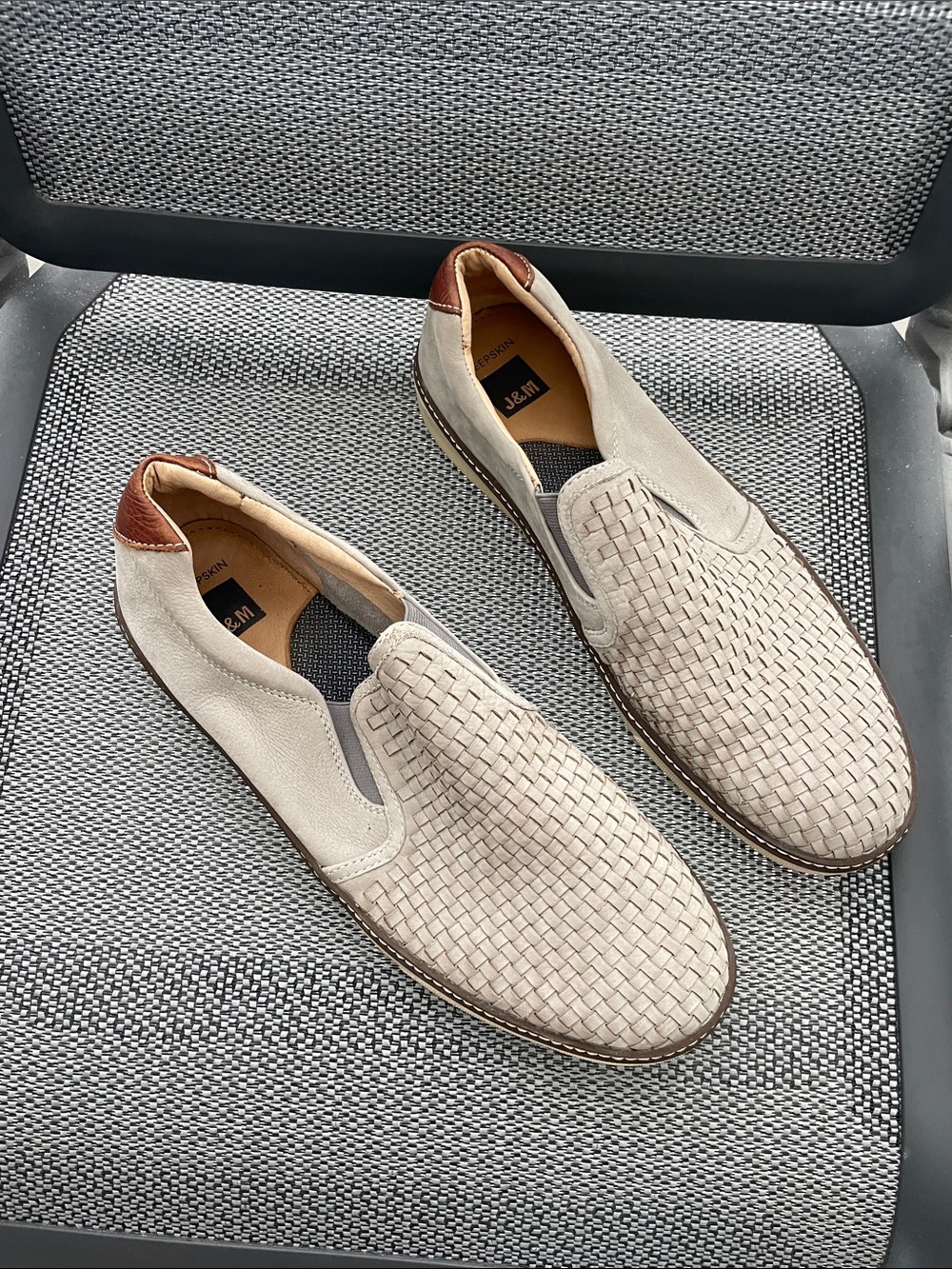 Johnston & Murphy Woven Slip-On Loafers in Light Tan and Brown - Picture 13 of 13
